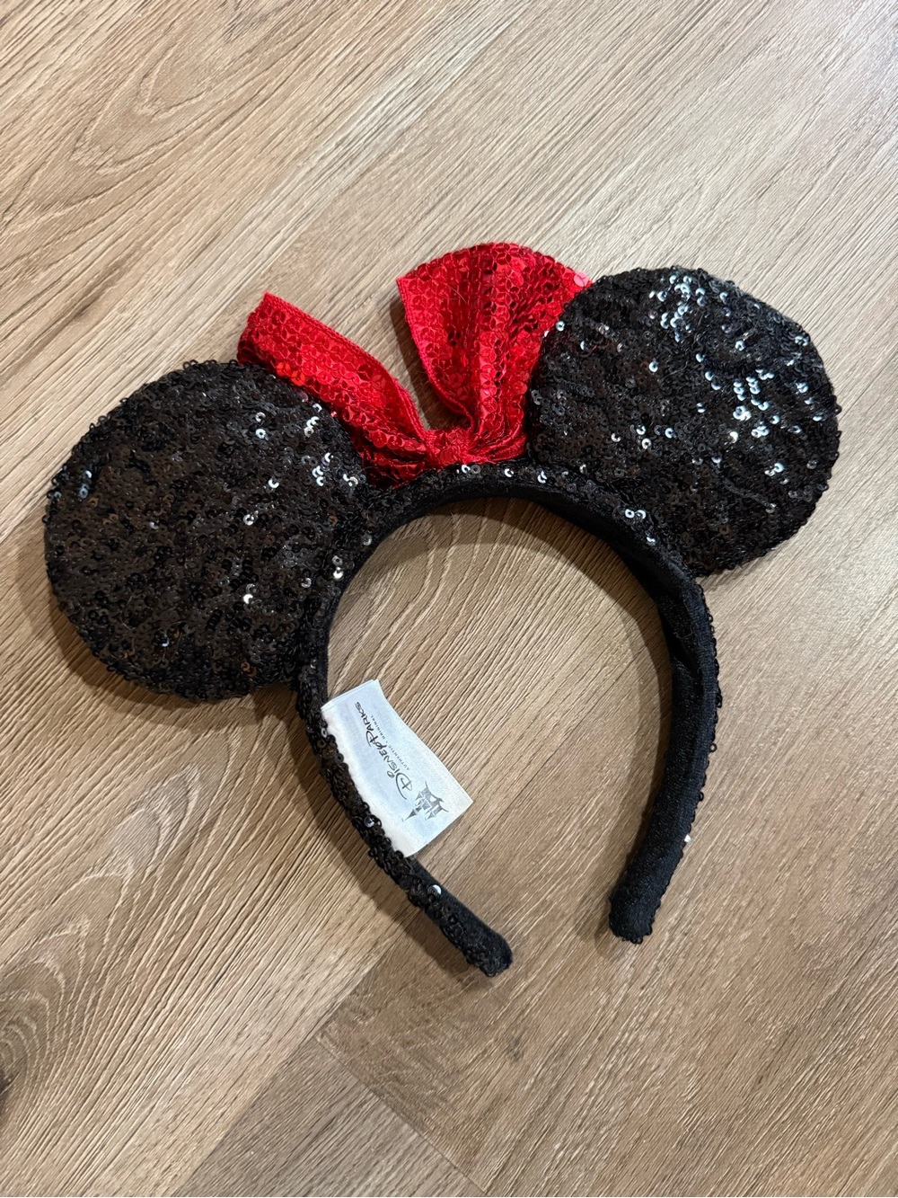Disney Black Sequin Minnie Ears Headband with Red Bow
